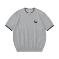 Puppy Embroidered Contrast Trim Knit Top