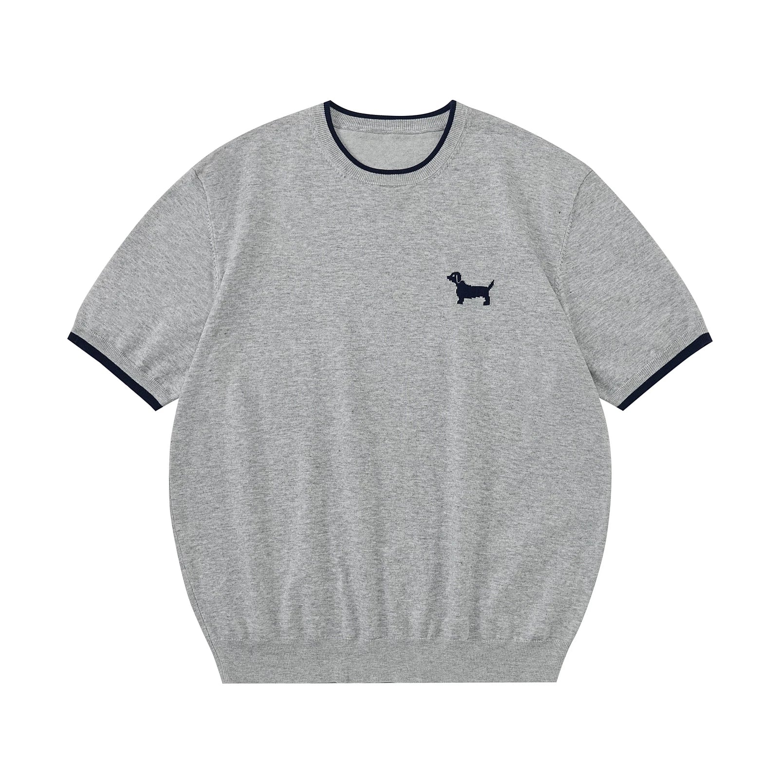 Puppy Embroidered Contrast Trim Knit Top