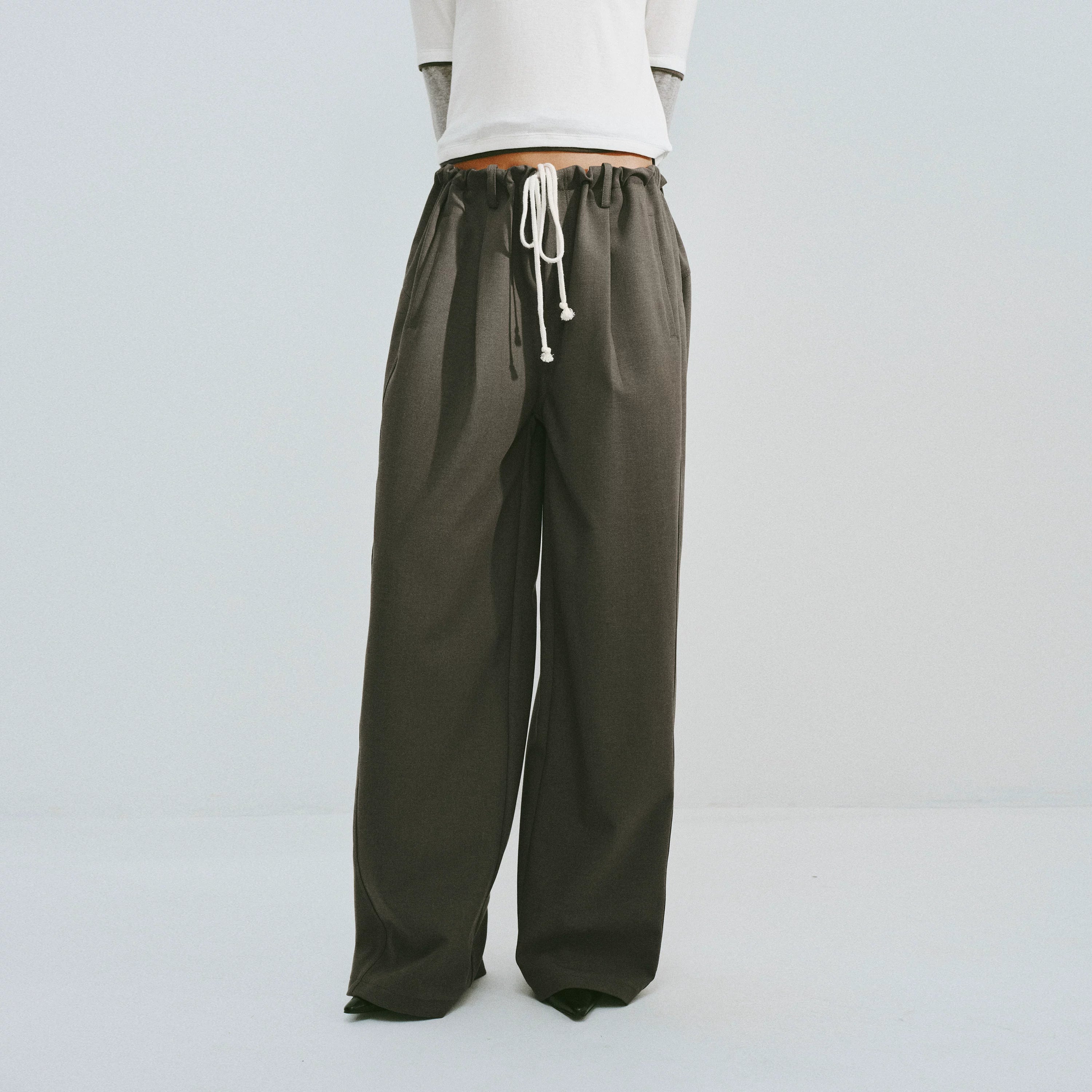 Tencel Acetate Drawstring Wide-Leg Trousers