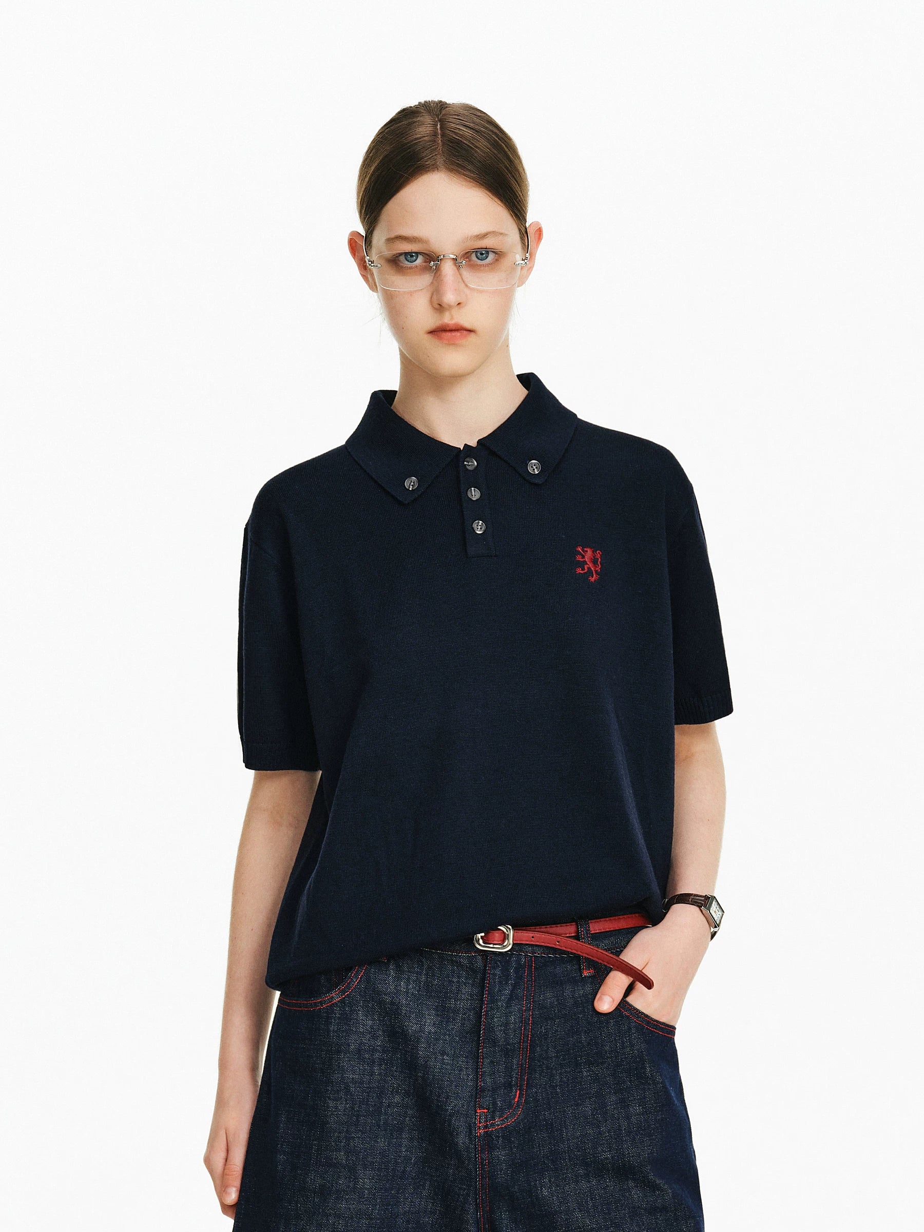 Embroidered Knit Polo Shirt