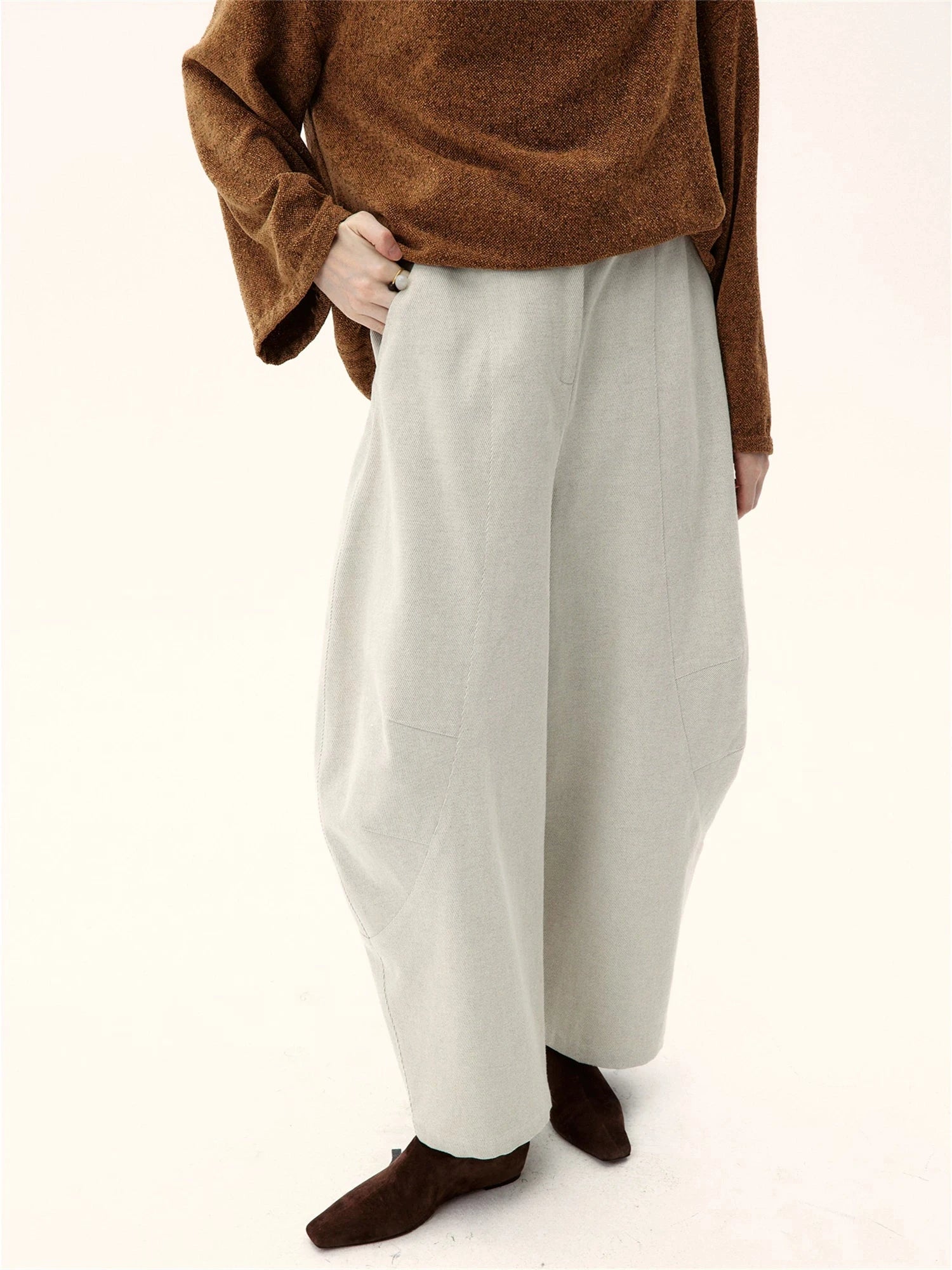 Sculptural High-Waisted Wide-Leg Trousers