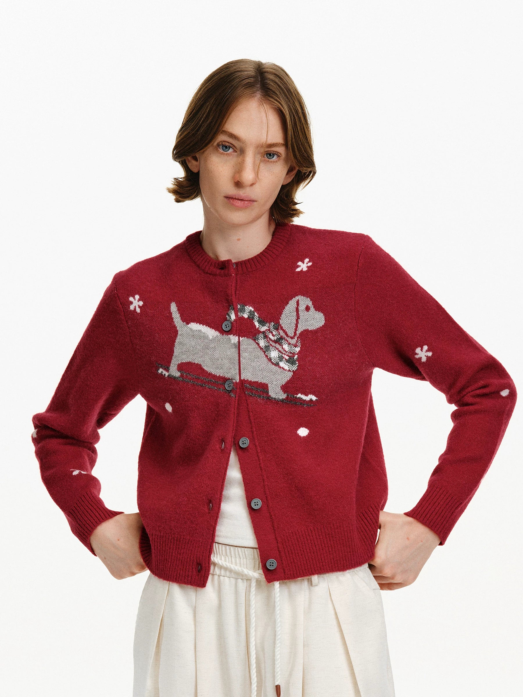 Intarsia Puppy Knit Cardigan