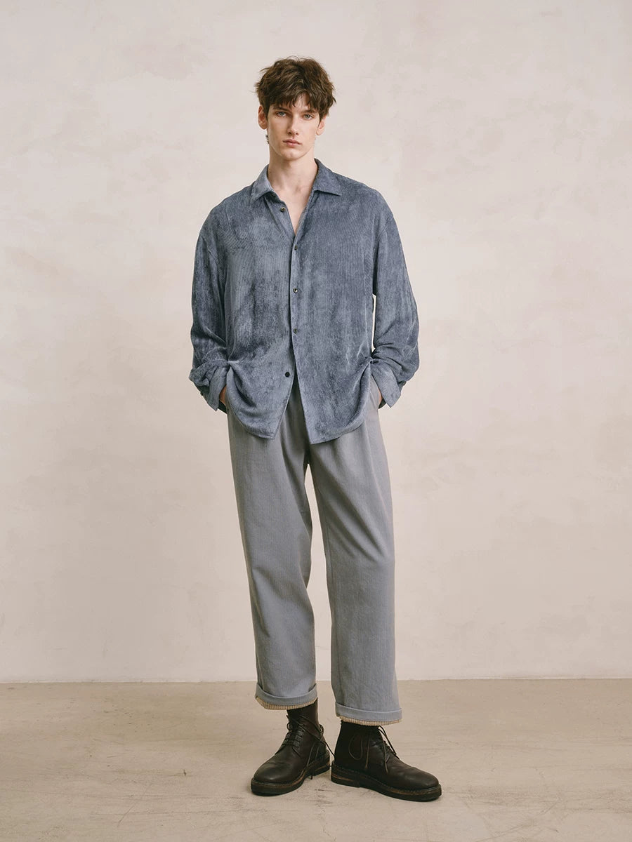 Pleated Corduroy Tapered Trousers
