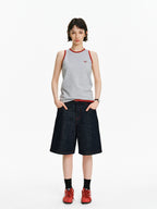 Contrast Stitch Denim Bermuda Shorts
