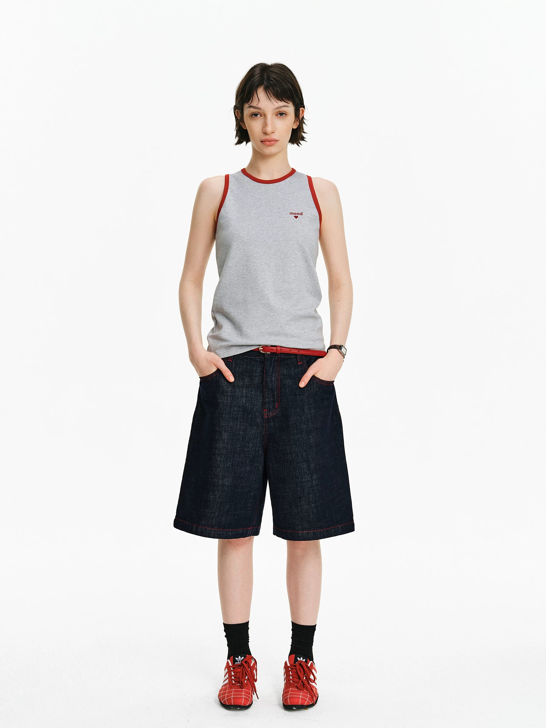 Contrast Stitch Denim Bermuda Shorts