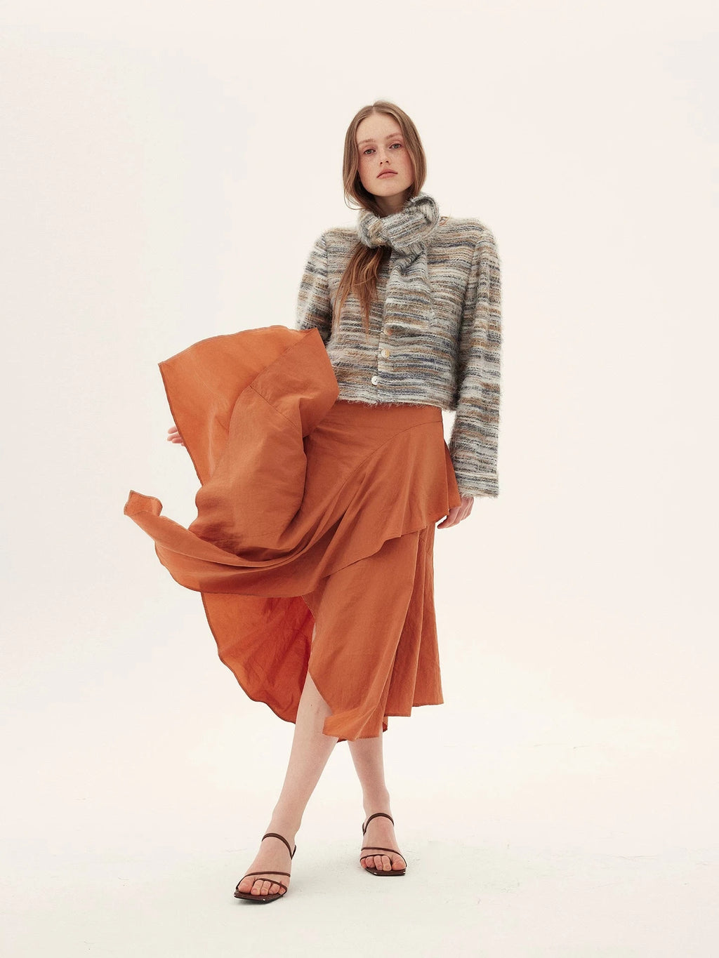 Fringed Multi-Tone Knit Cropped Jacket
