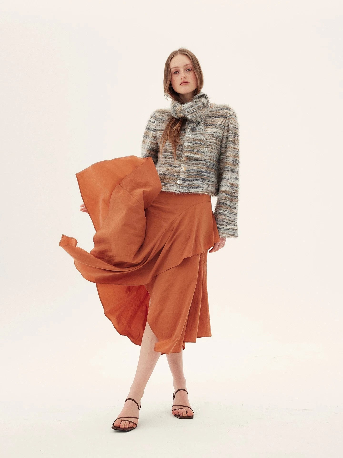 Fringed Multi-Tone Knit Cropped Jacket