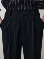 Pleated Wool Blend Cropped Trousers