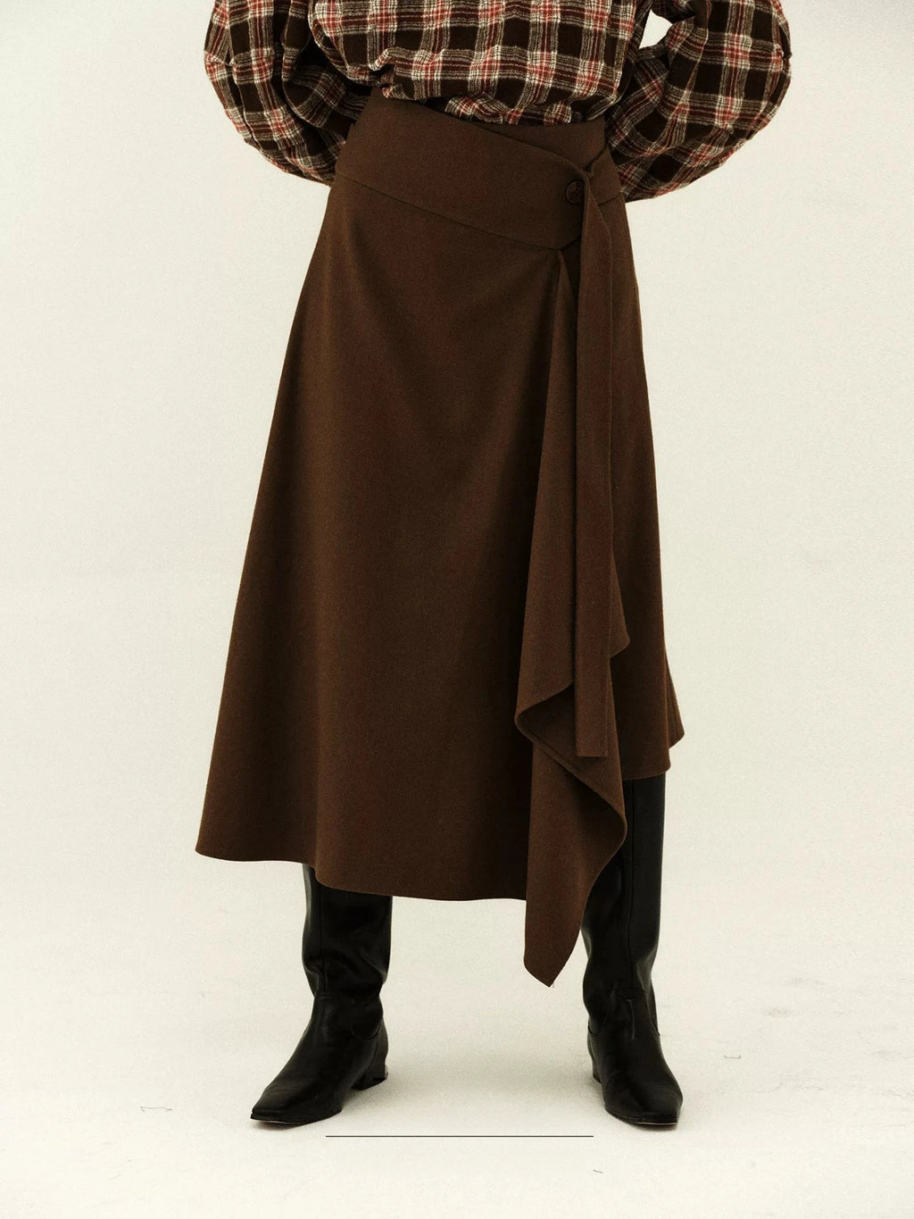 Wool-Blend Asymmetrical Wrap Skirt