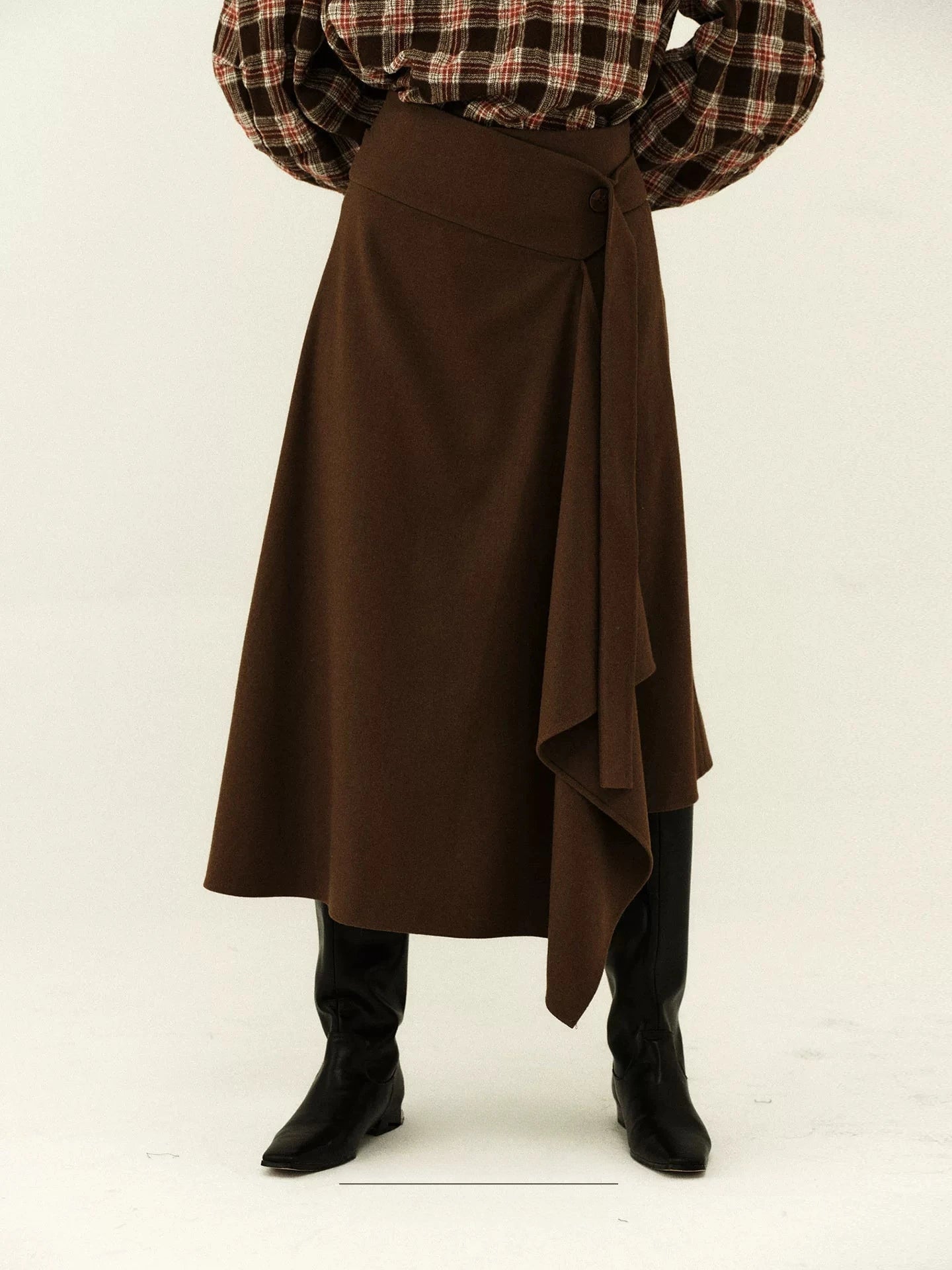 Wool-Blend Asymmetrical Wrap Skirt