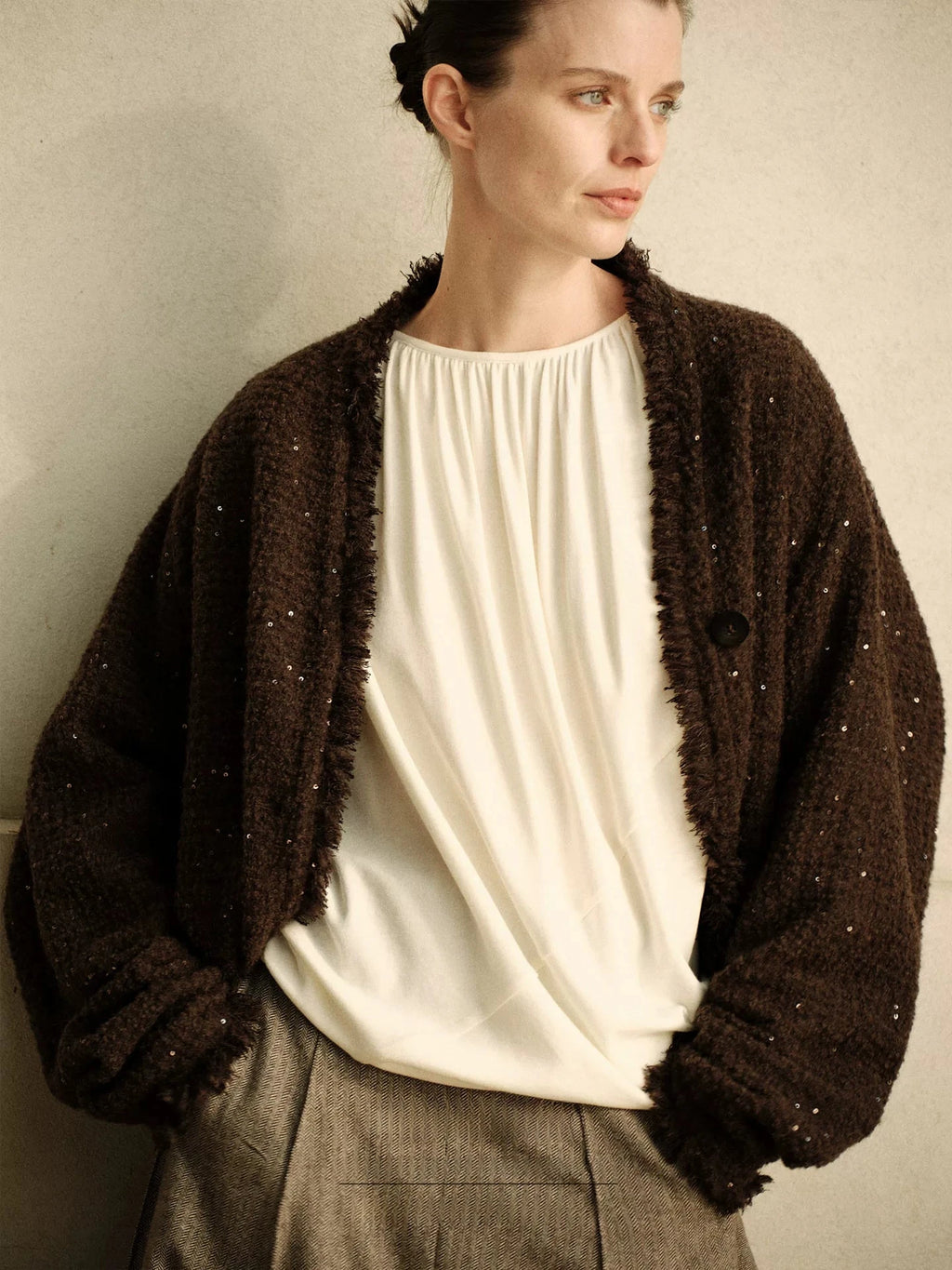 Sequin Embellished Wool Alpaca Cardigan