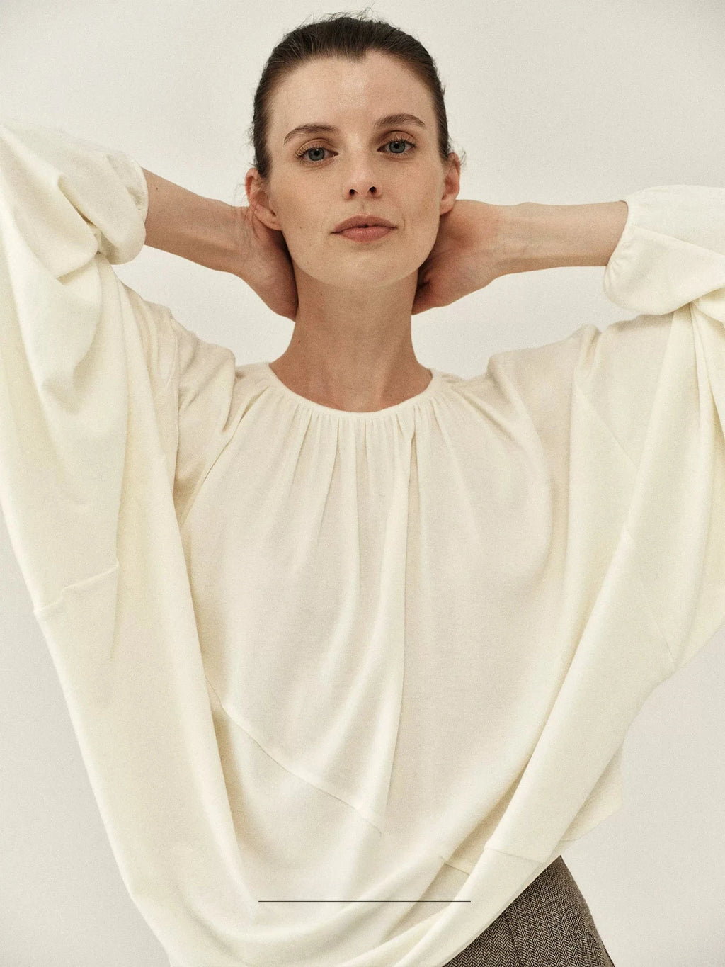 Pleated Round-Neck Draped Knit Top