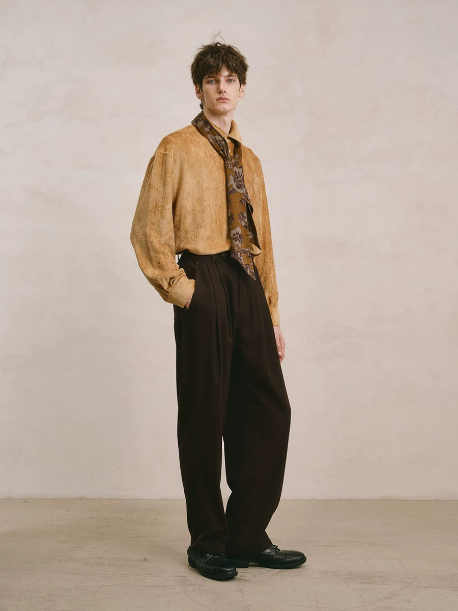 Wool Blend Pleated Tailored Trousers