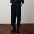 Pleated Wool Blend Cropped Trousers