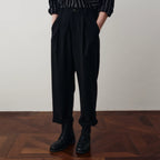 Pleated Wool Blend Cropped Trousers