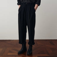 Pleated Wool Blend Cropped Trousers