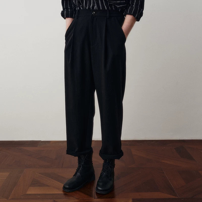 Pleated Wool Blend Cropped Trousers