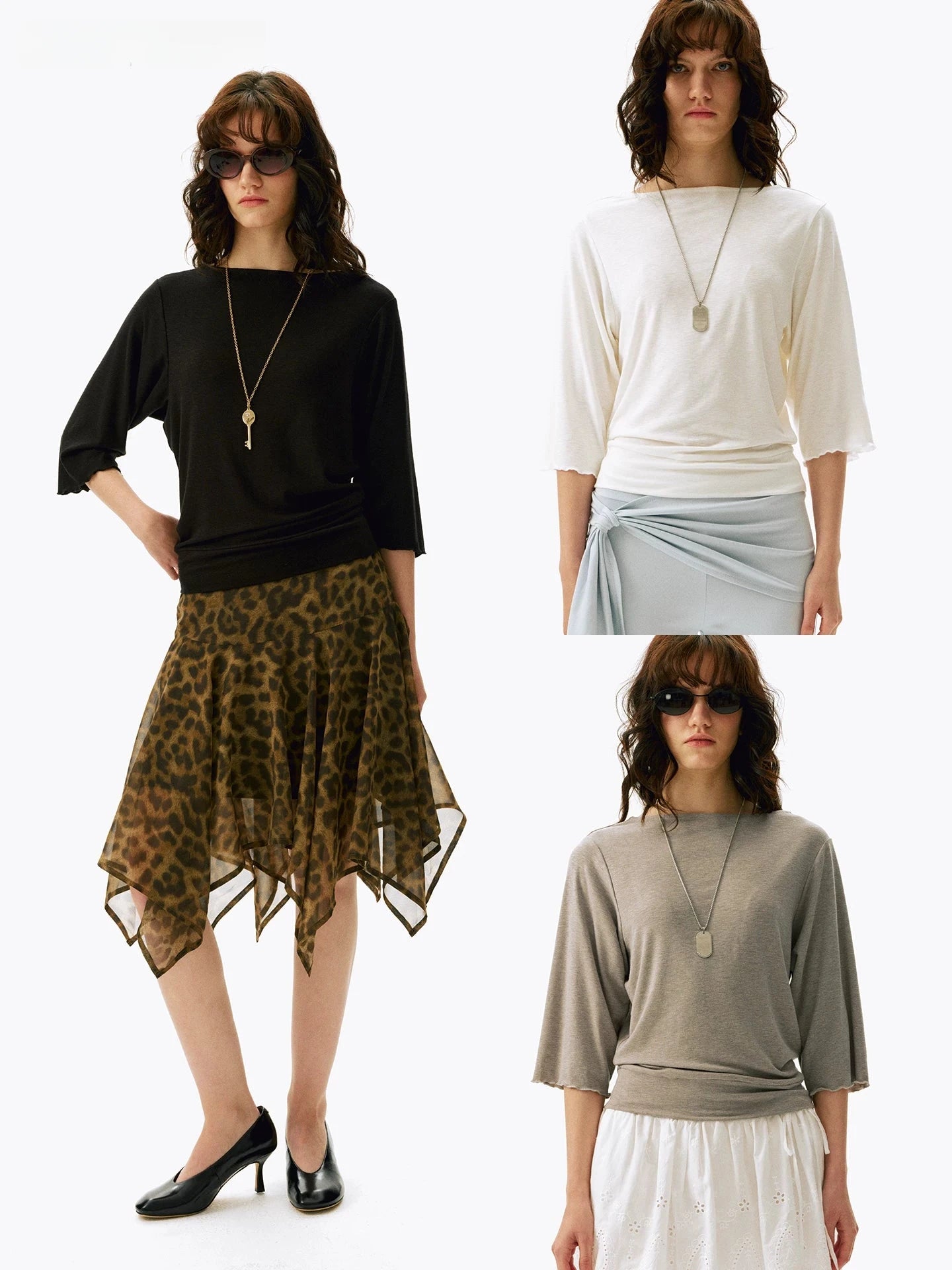 Three-Quarter Sleeve Boat Neck Tee