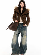 Asymwe Retro Washed Ripped Loose Fit Scimitar Jeans Versatile Casual Banana Pants
