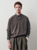 Merino Wool Cotton V-Neck Sweater
