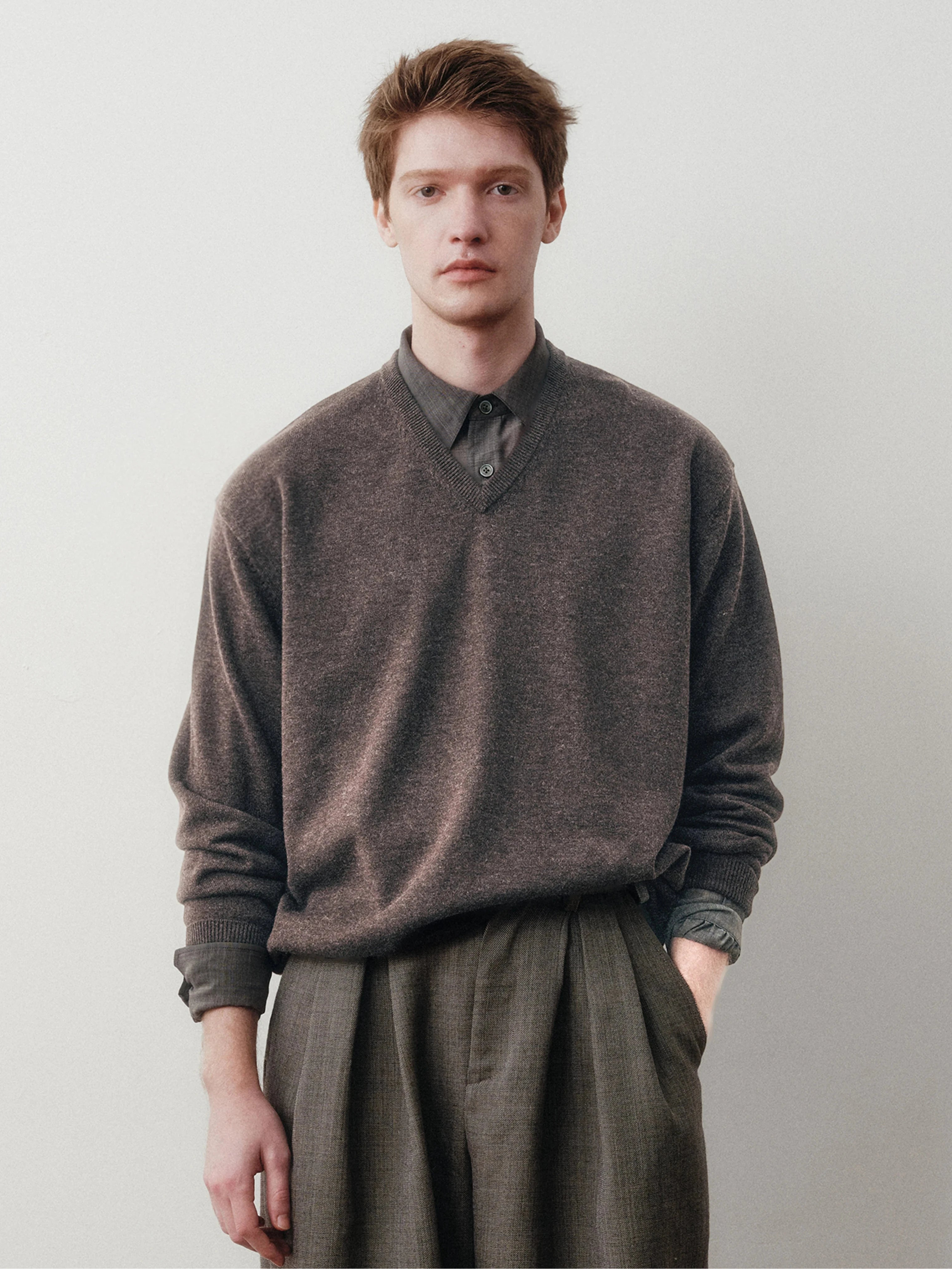 Merino Wool Cotton V-Neck Sweater