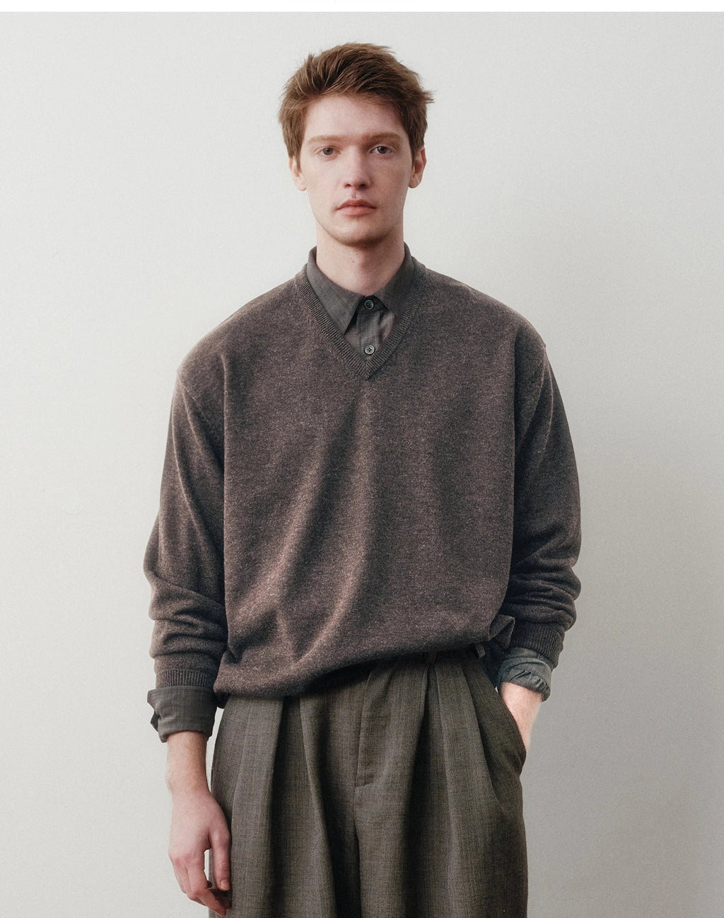Merino Wool Cotton V-Neck Sweater