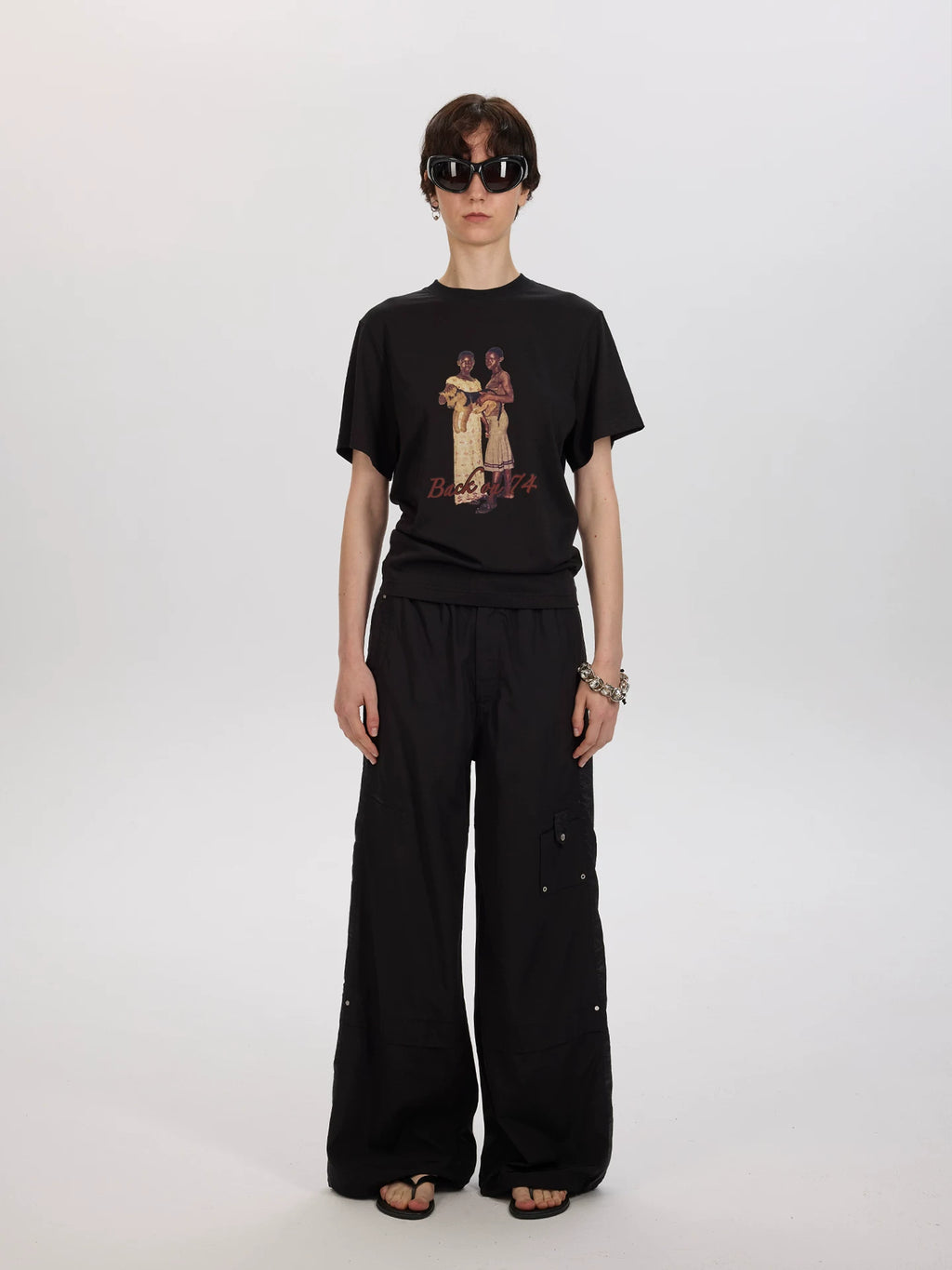 Graphic Print Back Cut-Out T-Shirt