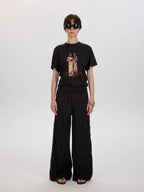 Graphic Print Back Cut-Out T-Shirt