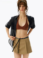 Low-Waist Pleated Mini Culottes