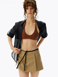 Low-Waist Pleated Mini Culottes