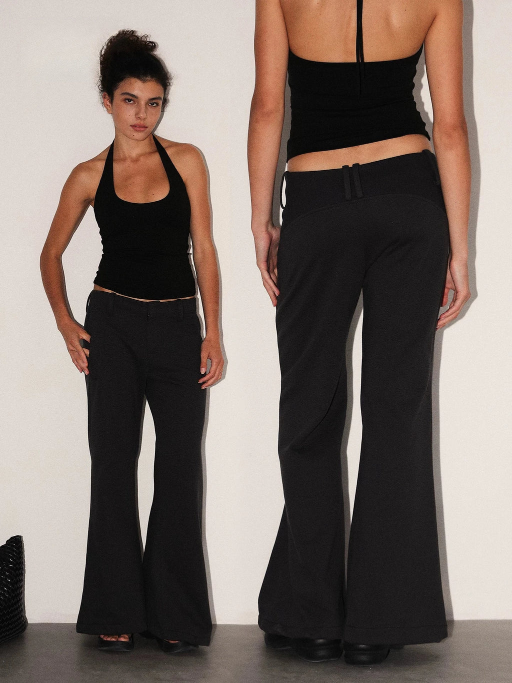 Low-Rise Flared Knit Trousers