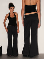 Low-Rise Flared Knit Trousers