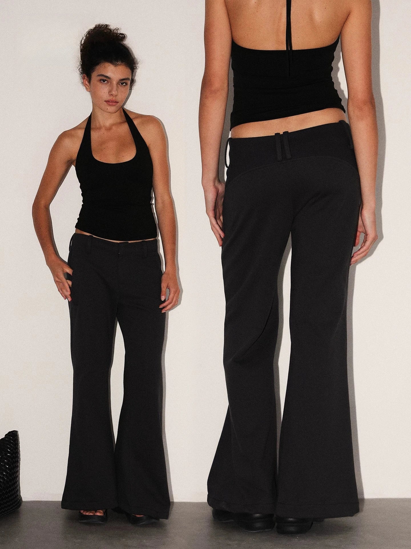Low-Rise Flared Knit Trousers