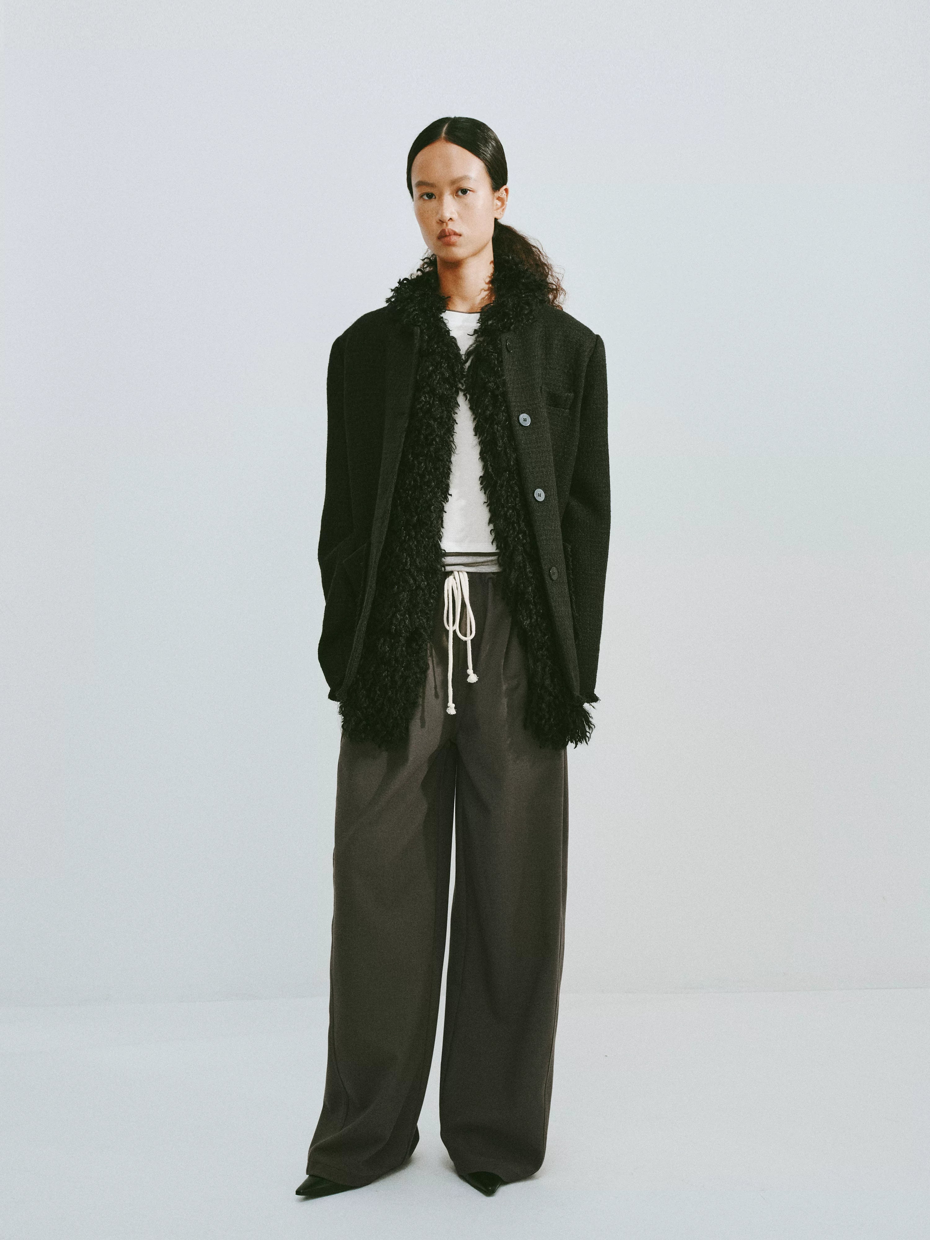 Tencel Acetate Drawstring Wide-Leg Trousers