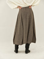 Herringbone Wool Curved Hem Skirt