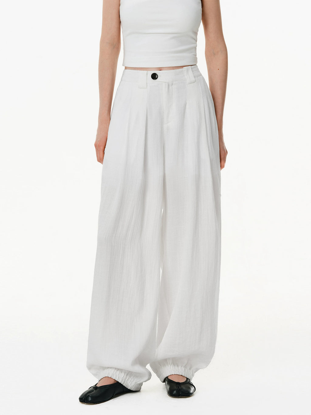 Linen Blend Pleated Wide-Leg Trousers
