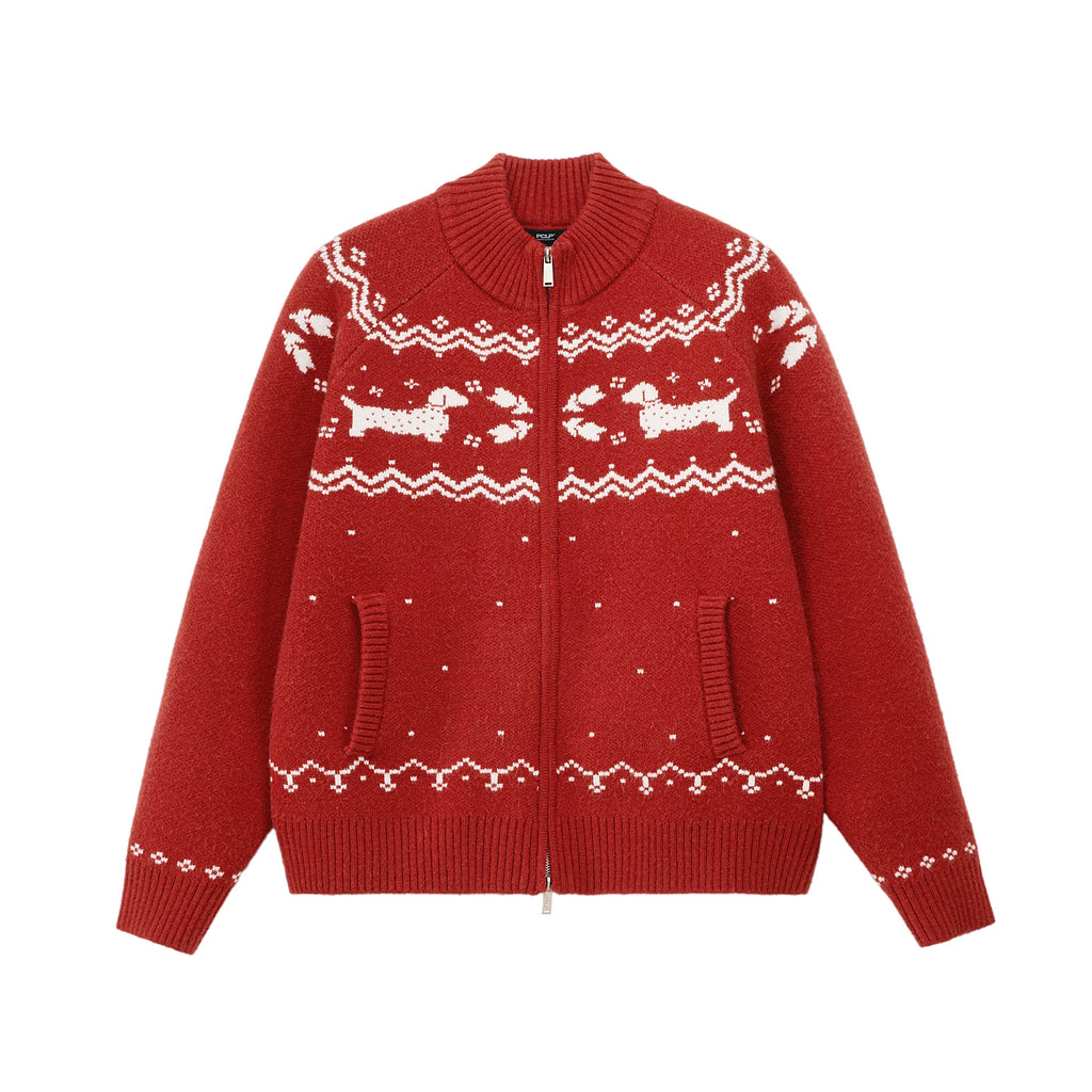Fair Isle Dachshund Zip-Up Sweater