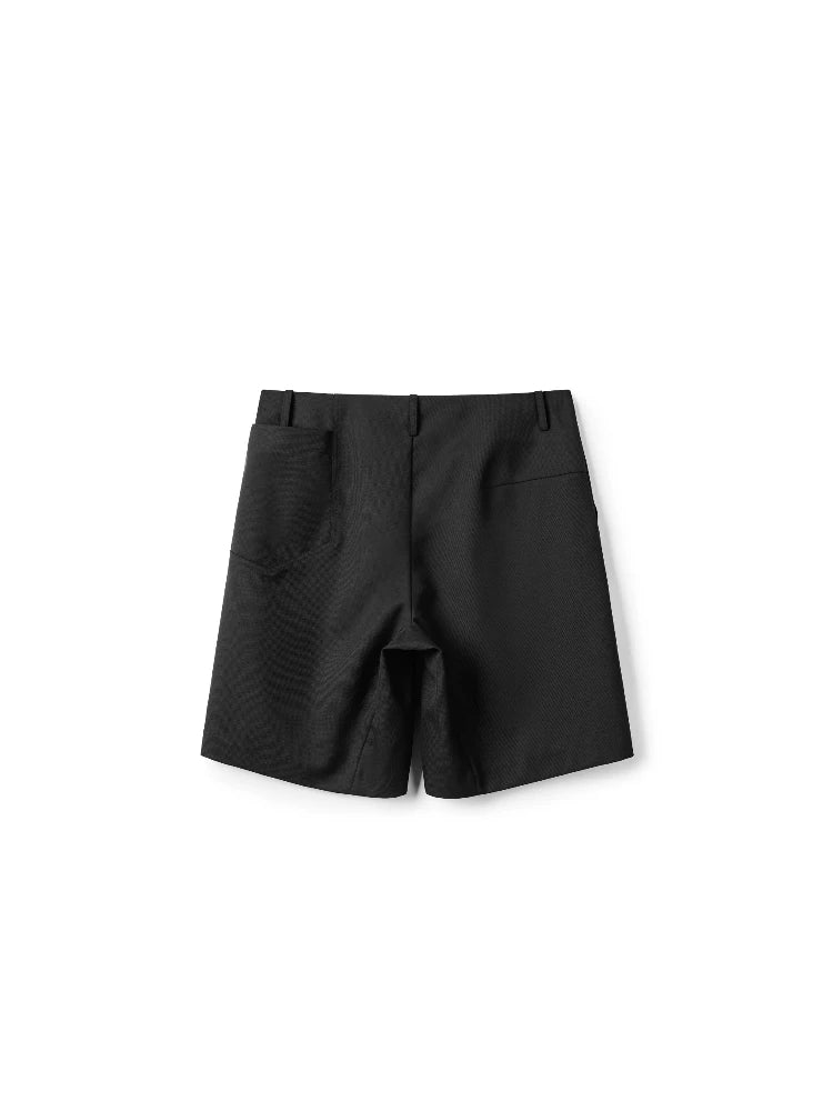 Asymmetrical Waist Leather Tailored Shorts