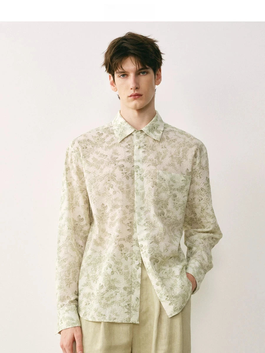 Botanical Print Linen Blend Shirt