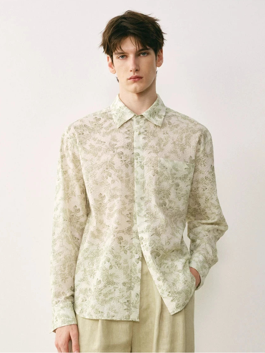 Botanical Print Linen Blend Shirt
