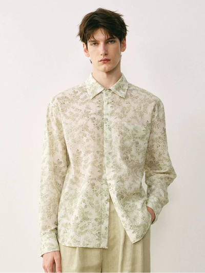 Botanical Print Linen Blend Shirt