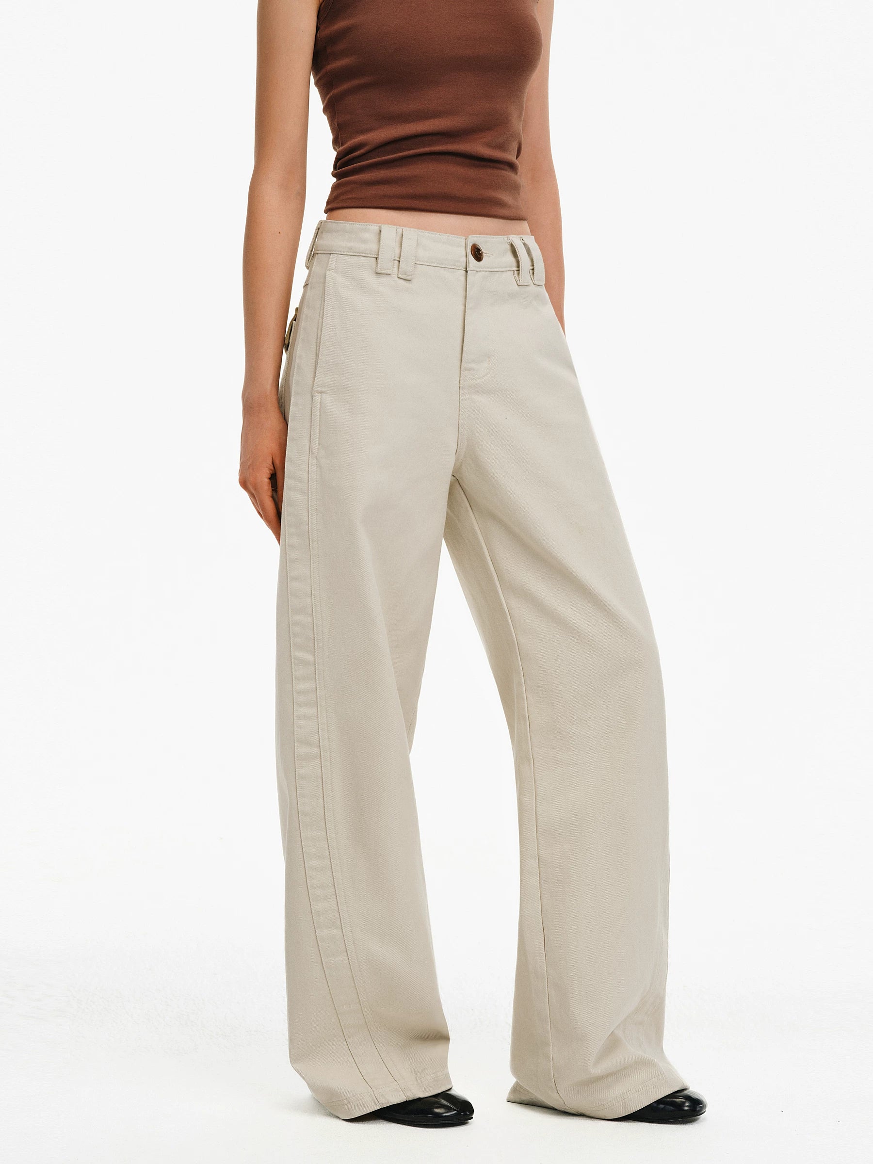 High-Waisted Wide-Leg Cotton Trousers