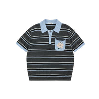 Snoopy Embroidered Striped Knit Polo