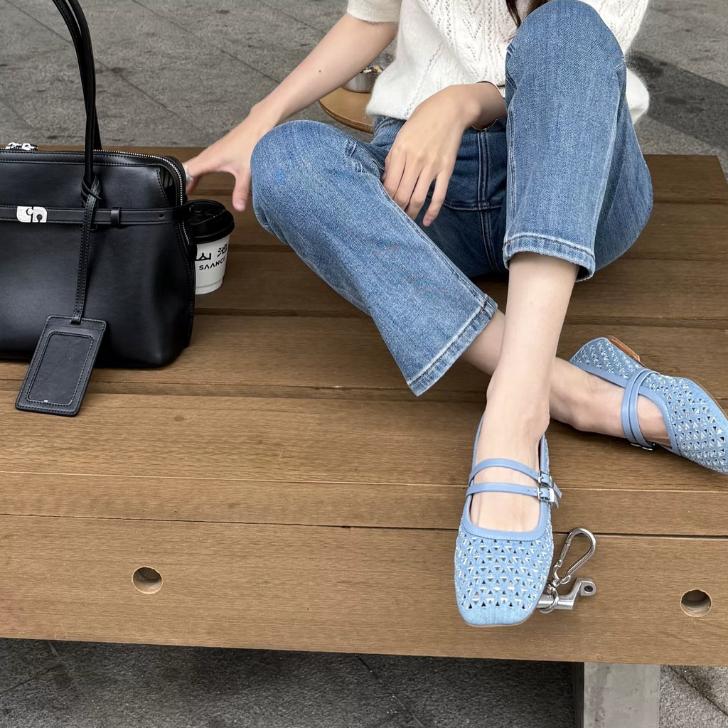 Manon Rhinestone Embellished Denim Flats