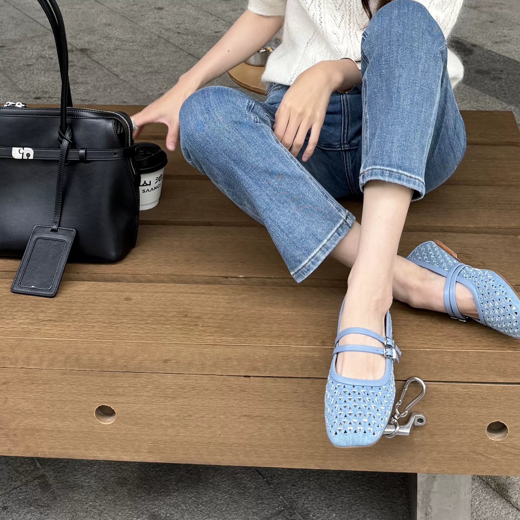 Manon Rhinestone Embellished Denim Flats