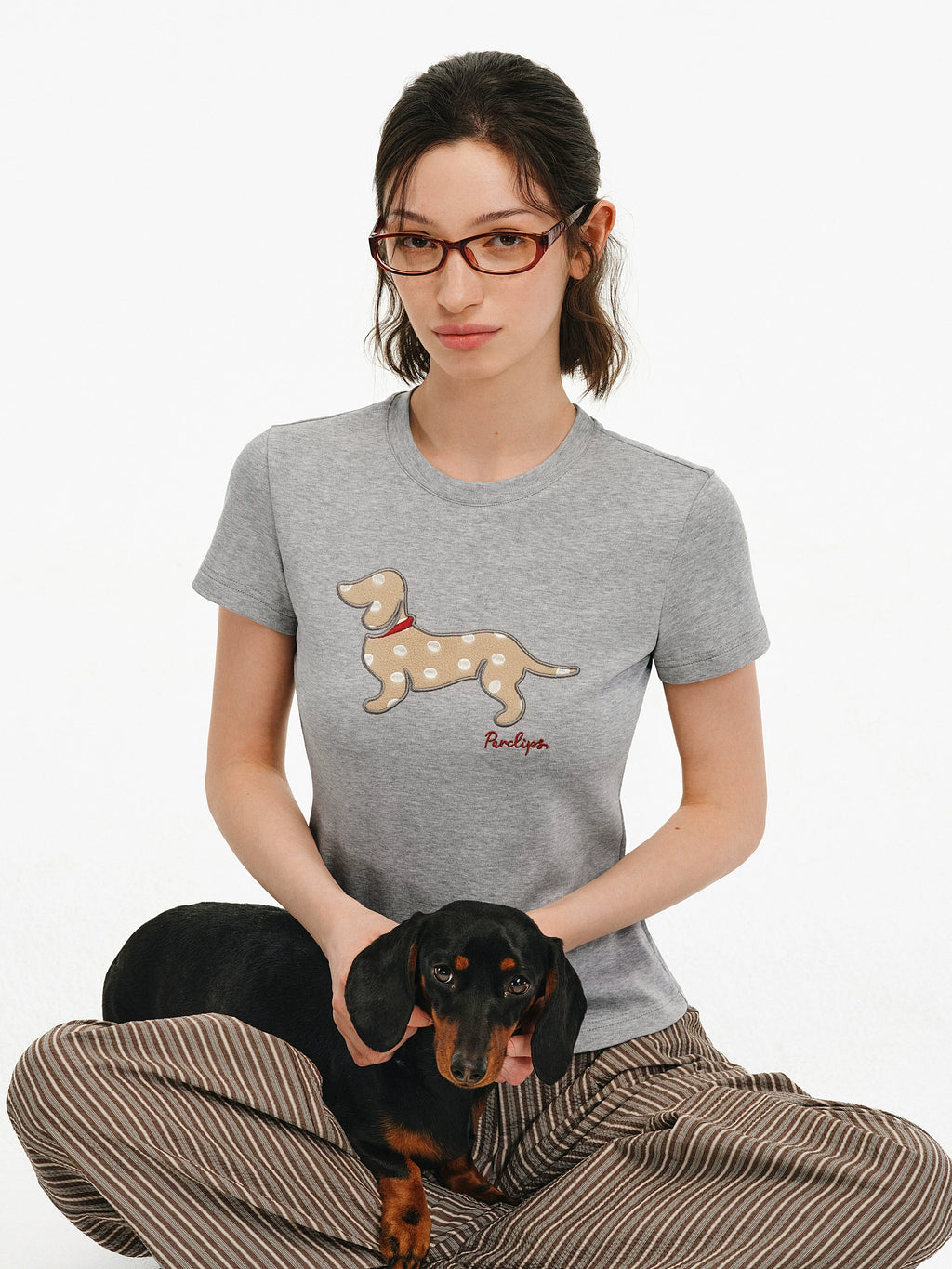 Embroidered Puppy Patch Slim T-Shirt