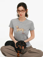 Embroidered Puppy Patch Slim T-Shirt