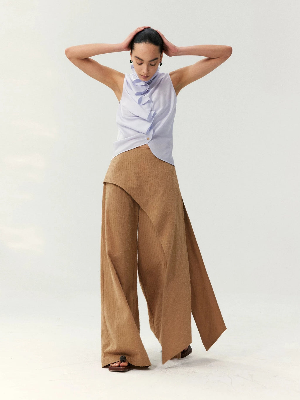 Asymmetrical Wide-Leg Tailored Trousers
