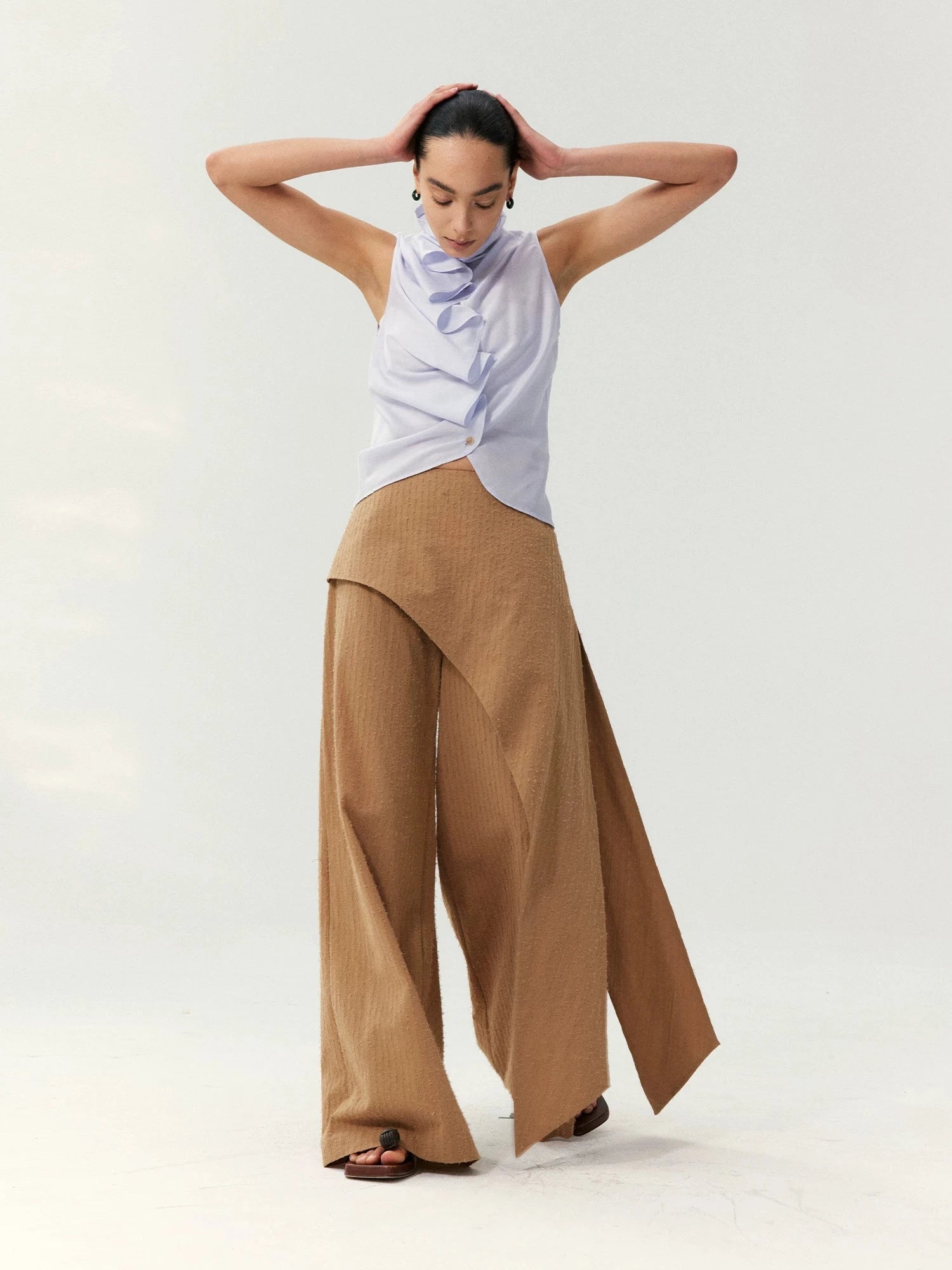 Asymmetrical Wide-Leg Tailored Trousers