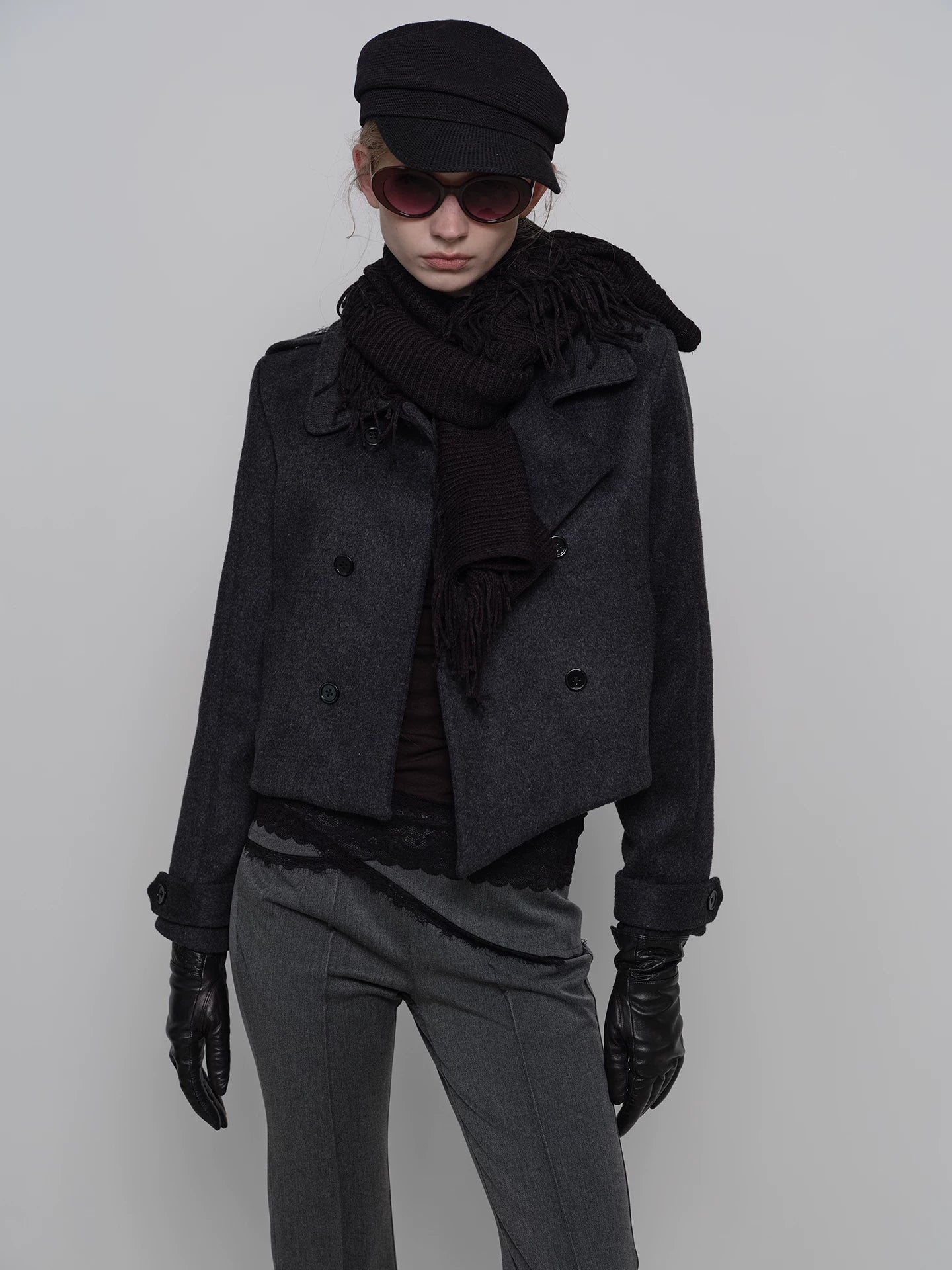Textured Tassel Fringe Wool Scarf